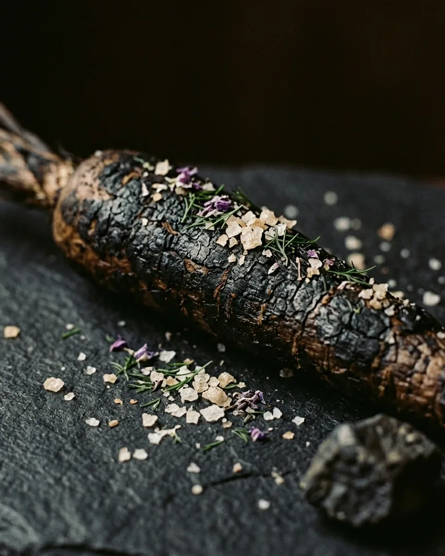 Charred root vegetable — wabi-sabi macro detail
